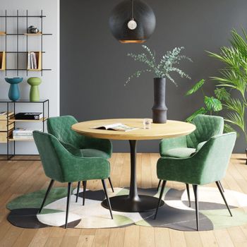 Mesa de comedor para 6 personas redonda de roble y negra D120