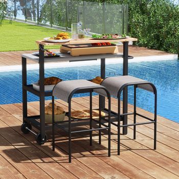 Carro Plegable Para Cocina Soporte Móvil Para Horno De Pizza Con Ganchos Y Ruedas Negro