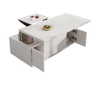 Mesa de centro elevable rectangular de panel de partículas,blanco