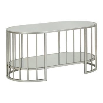 Mesa De Centro De Metal Plateado Y Cristal Cm 90x50x45