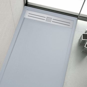 Plato De Ducha Resina Elite Ceniza  90x110cm Rejilla Inox