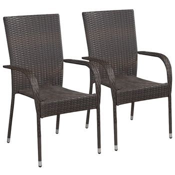Conjunto Comedor Jardin 3 Uds | Mueble Jardin Mesa Y Sillas Ratán Sintético Marrón