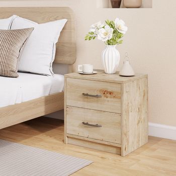 Mesita De Noche | Mesilla De Noche Moderna Con 2 Cajones Almacenaje Compacto De Madera Para Sofá Natural