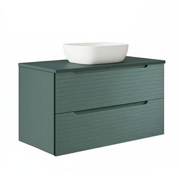 Kibath Mueble De Baño Con Lavabo Boreal 100x45 Cm Acabado Verde Lago Mate 2 Cajones Suspendido