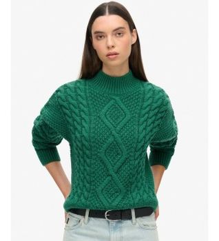 Superdry para mujer. W6110547A Jersey Aran Cable verde (M), Casual, Lana