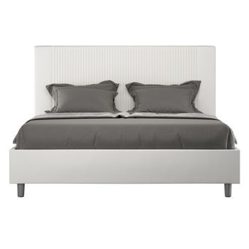 Cama Moderna Con Cabecero De Rayas Verticales Acolchado En Símil Piel Bazen-color Blanco-ropa De Cama 160x200 Cm