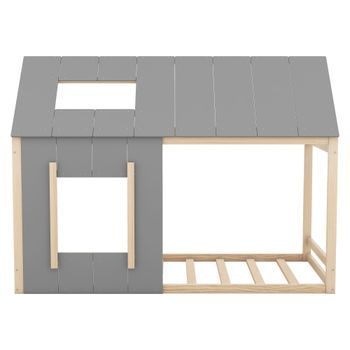 Cama-cabaña De Madera De Pino 90x200cm - Cama Infantil Con Techo Y Ventana Y Somier - Natural