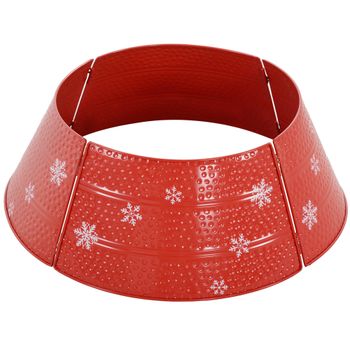 HOMCOM Falda para Árbol de Navidad de Metal Impermeable Decoración para Árbol Navideño 66x66x23 cm Rojo   Aosom España