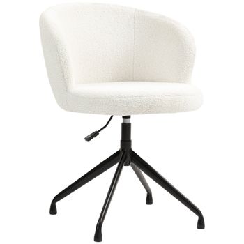 HOMCOM Silla de oficina ergonómica asiento giratorio altura ajustable capacidad 120 kg tapizado de tela felpa Blanco   Aosom España