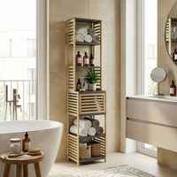 estanteria de bano kydesby de 6 niveles bambu 170x39x30cm naturalgris encasa