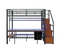 cama alta metalica 140x20090x200 - escritorio led enchufes almacenaje y cajones - negro