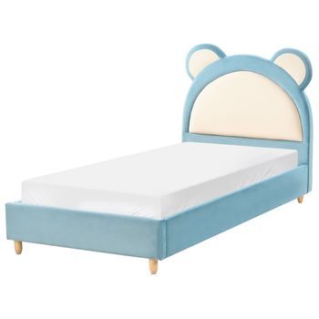 Cama Con Somier Moderna Tapizado De Terciopelo Infantil Somier De Láminas Azul 90 X 200 Cm Mailles