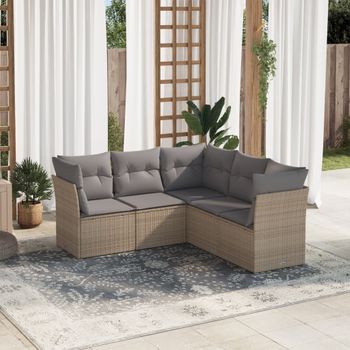Conjunto De Sofás Jardín Con Cojines 5 Uds | Mueble Jardin Mesa Y Sillas Ratán Sintético Beige Cfw112078