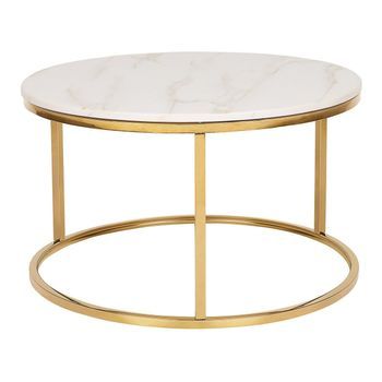 Mesa De Centro Efecto Mármol De Metal Beige Dorado 70 Cm Tablero Mdf Coral