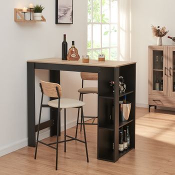 Mesa De Bar Danderyd Con 3 Estantes Aglomerado 120x60x106 Cm Negro / Roble [en.casa]