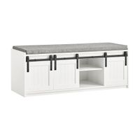 banco zapatero con puerta corrediza de granero madera blanco