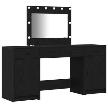 Mesa Tocador | Mesa De Maquillaje Con Cajón 3 Piezas Negro Madera De Ingeniería