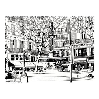Papel Pintado 3d - Sketch Of Parisian Fountain (350x270 Cm)