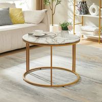 mesa de centro aulum redonda 50xo70 cm marmol blanco y dorado encasa