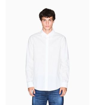 A|X Armani Exchange para hombre. XM001587AF16631U0009 Camisa Logo Jacquuard blanco (S), Casual, Algodón, Clásico, Manga larga