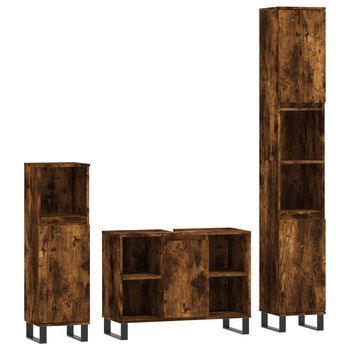 Set De Muebles Baño 3 Pzas Madera Contrachapada Roble Ahumado Vidaxl