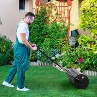 63l rodillo de cesped de metal rodillo de sod o30cm llenado de aguaarena empujadoremolcado con mango desmontable para jardin patio negro