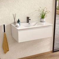 mueble bano suspendido 100 cm blanco encimera bellobath