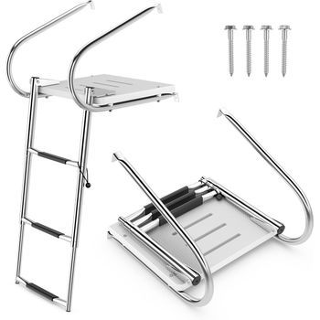 Escalera De Barco De 3 Escalones Escalera Telescópica Plegable De Acero Inoxidable Costway 52 X 45 X 38 Cm