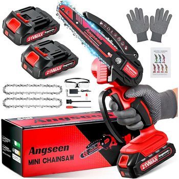Mini Motosierra Eléctrica A Batería Para Podar Con 2 Baterías, 850 W 6 Pulgadas, Con 2 Cadenas, Guantes, Gafas Y Bloqueo De Seguridad, Para Cortar Madera Y Jardinería (rojo)
