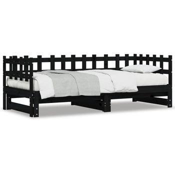Sofá Cama | Cama Para Adultos Extraíble Madera Maciza De Pino Negro 2x(80x200) Cm