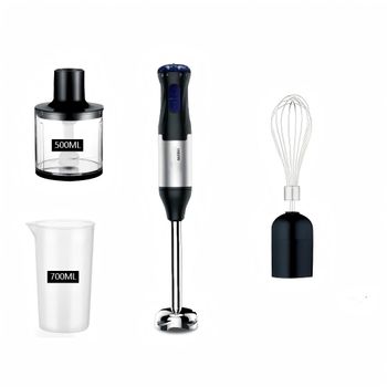 1000W 4-en-1 Palo de Inmersión de Acero Inoxidizable with Batidor de Juguetes, Tazón de Picado de 700ml y Copa de Smoothie de 500ml, purés y Más