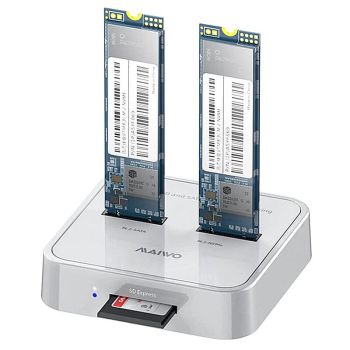 MAIWO K3016SD Estación de acoplamiento de doble bahía para SSD M.2 NVMe/SATA con protocolo dual USB 3.1 Gen 2 10Gbps Lec