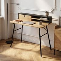escritorio var con 2 estantes y 1 cajon 93 x 90 x 50 cm estructura metalica en negroaspecto de roble