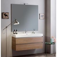 mueble de bano suspendido 120cm en roble natural con lavabo de resina y espejo 120x110  vittoria