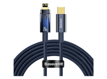 Cable USB-C a Lightning - Baseus Explorer, Lightning, 2m, 20W, Apagado automático, Carga ultrarrápida, Azul