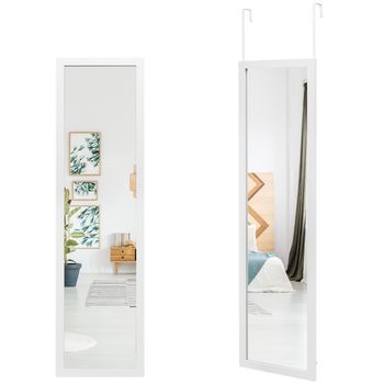 Costway Espejo de Cuerpo Entero Montado a la Pared con Ganchos para Puerta Espejo para Dormitorio Salón Vestidor Vestíbulo 33 x 119 cm Blanco