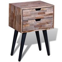 mesita de noche - mueble de dormitorio - teca reciclada y hierro - multicolor 42x31x60cm