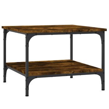 Mesa De Centro 55x55x40 Cm Madera Trabajada Y Hierro - Marrón