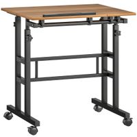 escritorio homcom ajustable 70 x 60 cm con ruedas y tablero inclinable marron