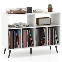 costway soporte para tocadiscos de pie con 2 estantes abiertos y 4 compartimentos para sala de estar dormitorio 100 x 40 x 745 cm blanco