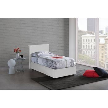 Talamo Italia Cama Individual Con Contenedor Anna, Made In Italy, Cama Con Revestimiento De Cuero Ecológico, Apertura Lateral, Apta Para Colchón 80x190 Cm, Blanco