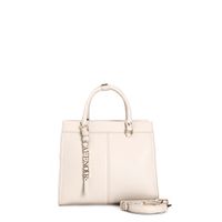 bolso boston de material granulado asas tubulares y bandolera extraible beige