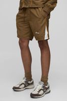 pantalon corto elastico fruncido con colores en bloque brown
