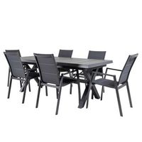conjunto de mesas y sillas acolchadas para exterior mesa extensible 202 a 264 cm aluminio y ceramica color antracita