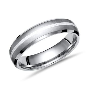 Anillo moderno titanio con incrustaciones plata 6mm ancho