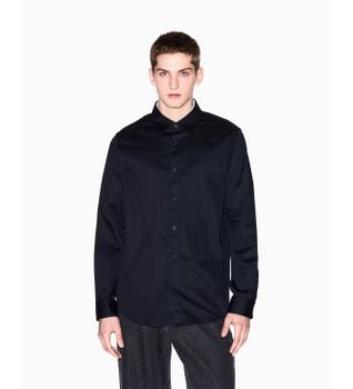 A|X Armani Exchange para hombre. XM000339AF10192UB101 Camisa Satén marino (XS), Casual, Algodón