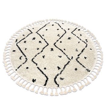 Alfombra Berber Tetuan B751 Circulo Zigzag Crema Franjas Bereber Marro Circulo 160 Cm