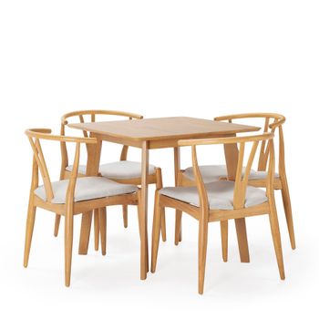 Juego de mesa 80x80 cm y 4 sillas de comedor color roble