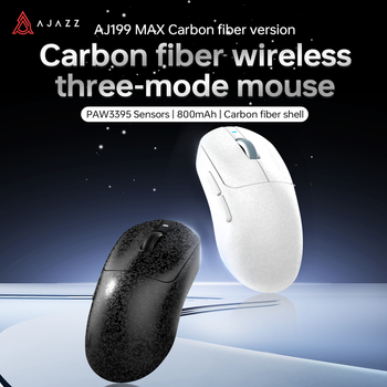 Ratón inalámbrico para juegos Ajazz AJ199 MAX, fabricado con fibra de carbono, sensor PAW3395, 6 niveles de DPI, triple modo de conexión, batería de 800 mAh, ideal para uso prolongado en la oficina.