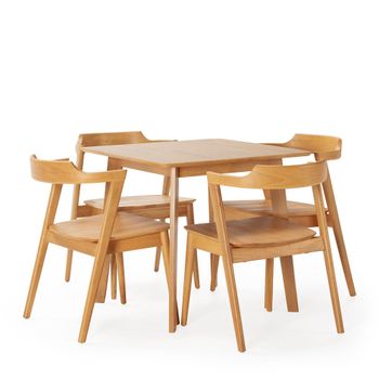 Juego de mesa 80x80 cm y 4 sillas de comedor color roble